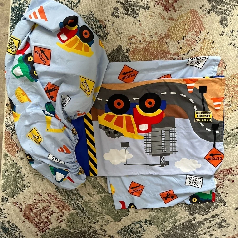Construction Vehicle Baby Toddler Fitted Sheet, top sheet, Pillow Case Set